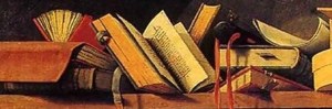 A Shelf of Books, from a painting by Barthelemy d'Eyck
