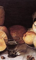 Cheese Bread and Fruit, from a painting by Floris van Dyck.
