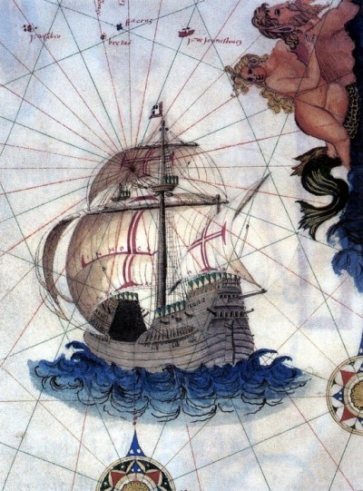 An illustration of a Carrack from a 1565 map.