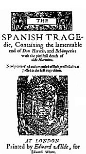 A play book - the cover page of Thomas Kyd's immensely popular tragedy.