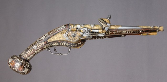 One of a pair of 16th Century wheellock pistols held in the Metropolitan Museum of Art.