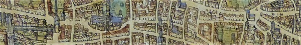 A small section from a 1572 map of London.