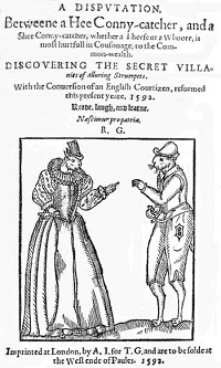 A pen and ink drawing of a female rabbit and a male rabbit in Elizabethan dress.